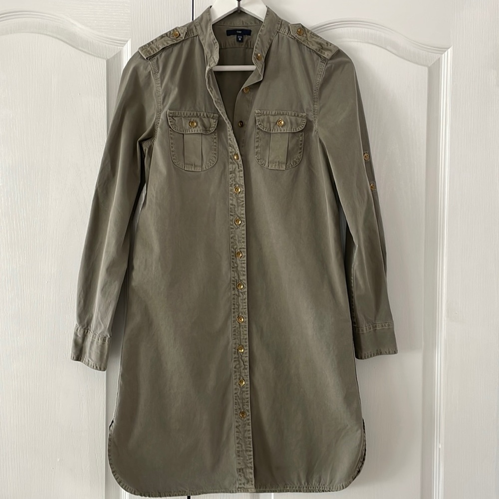 Gap Khaki long sleeve shirt dress SIZE XS